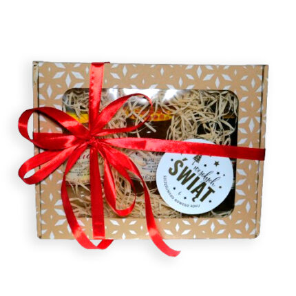 Elegancki świąteczny box z trzema słoikami naturalnego miodu od miody.opole.pl, idealny na prezent